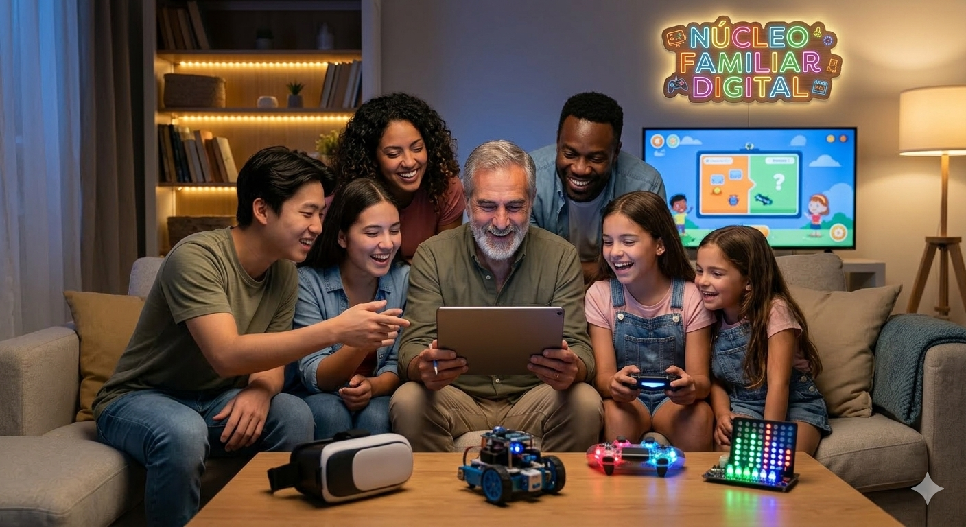 Familia navegando el mundo digital de forma segura